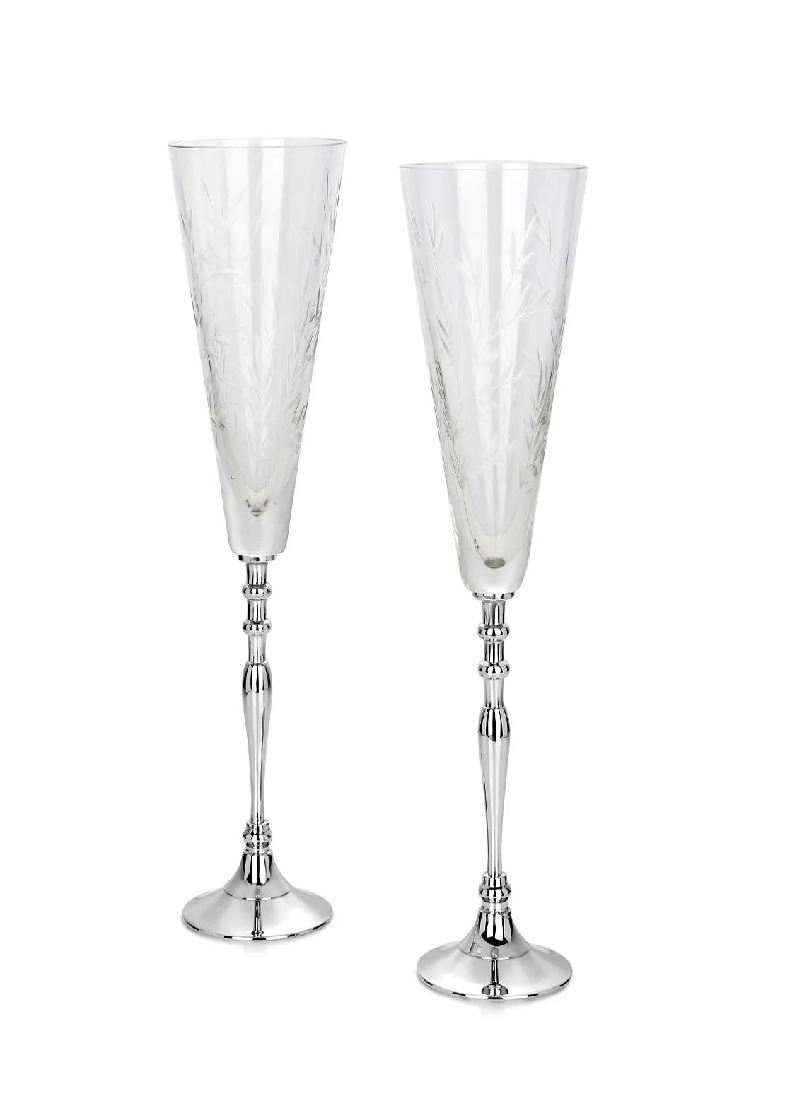 Set of Two Ornate Cut Glass Champagne Flutes