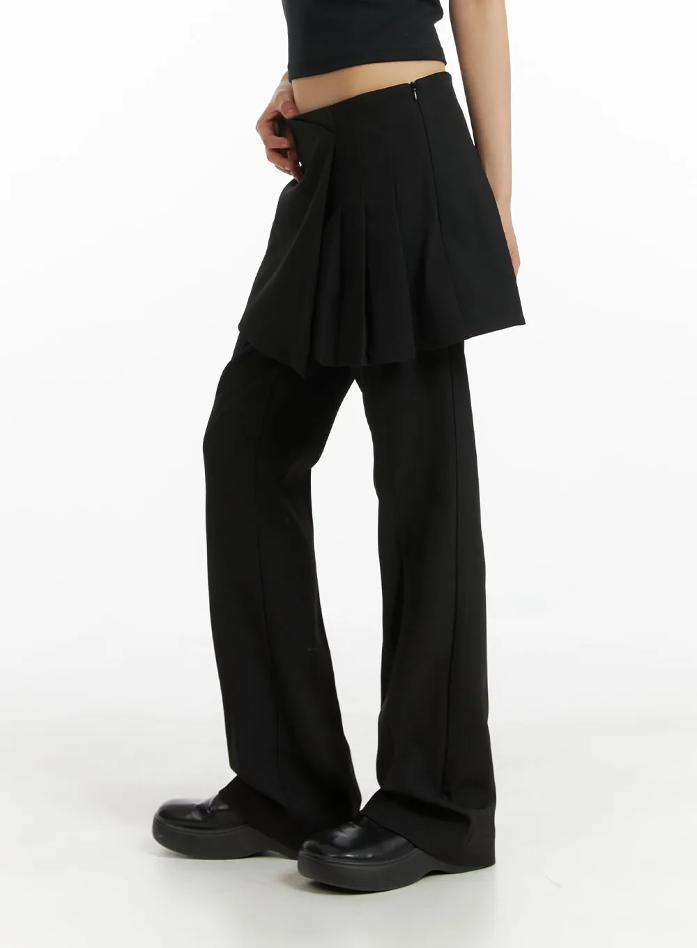 Solid Skirt Layered Straight Leg Pants CM412