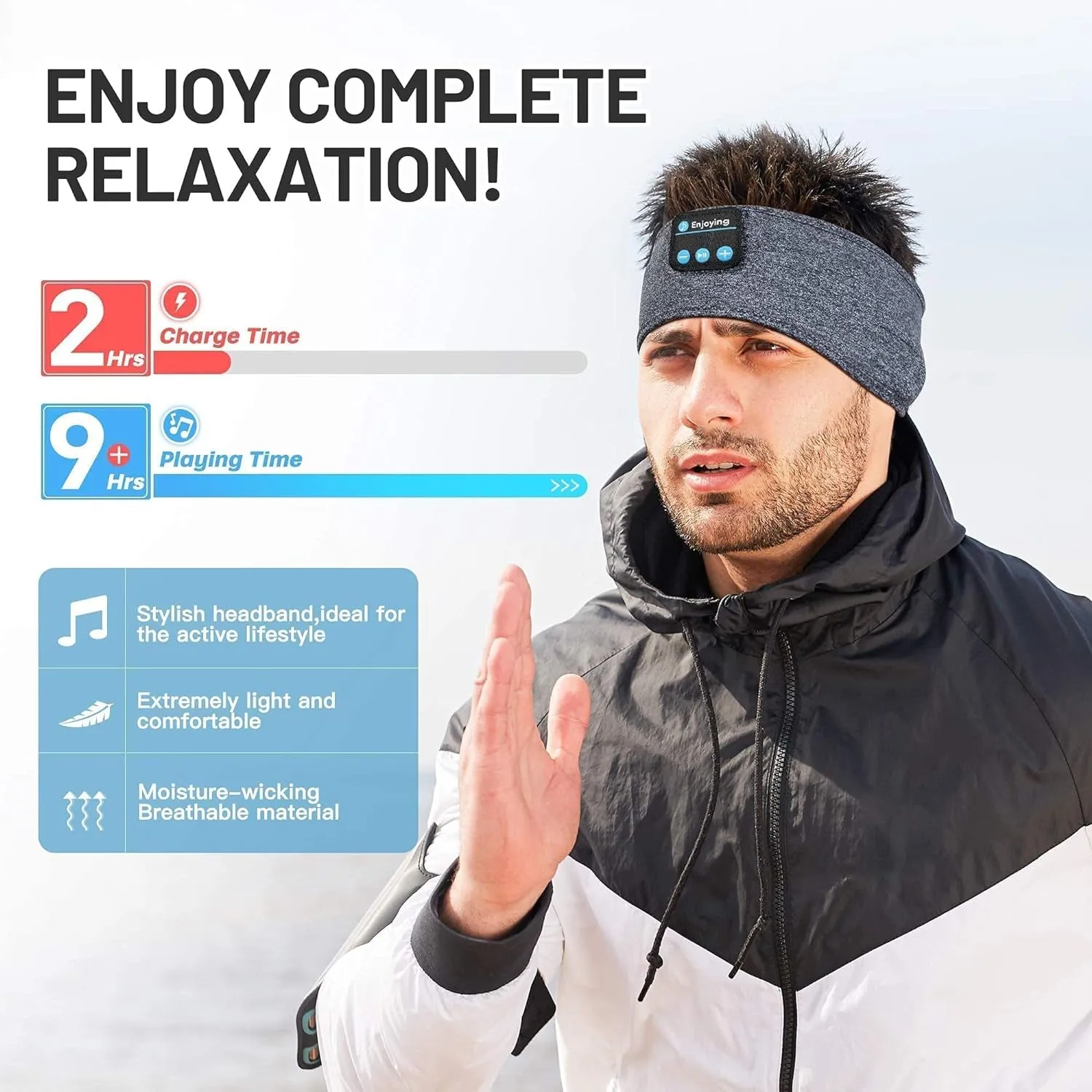 Spring Sleep Headphones Wireless, Bluetooth Sports Headband Headphones with Ultra-Thin