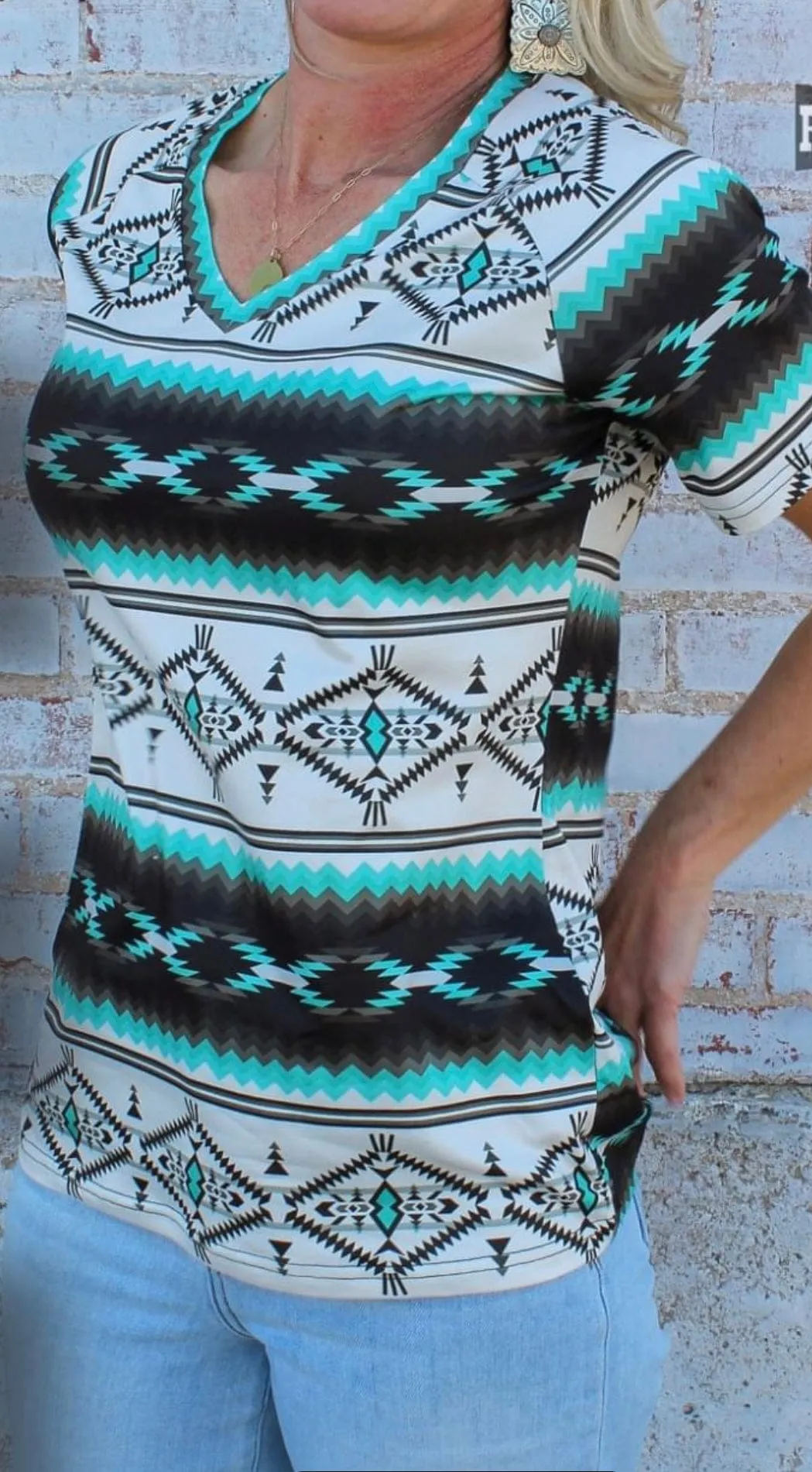 The Santa Fe V Neck Aztec Top