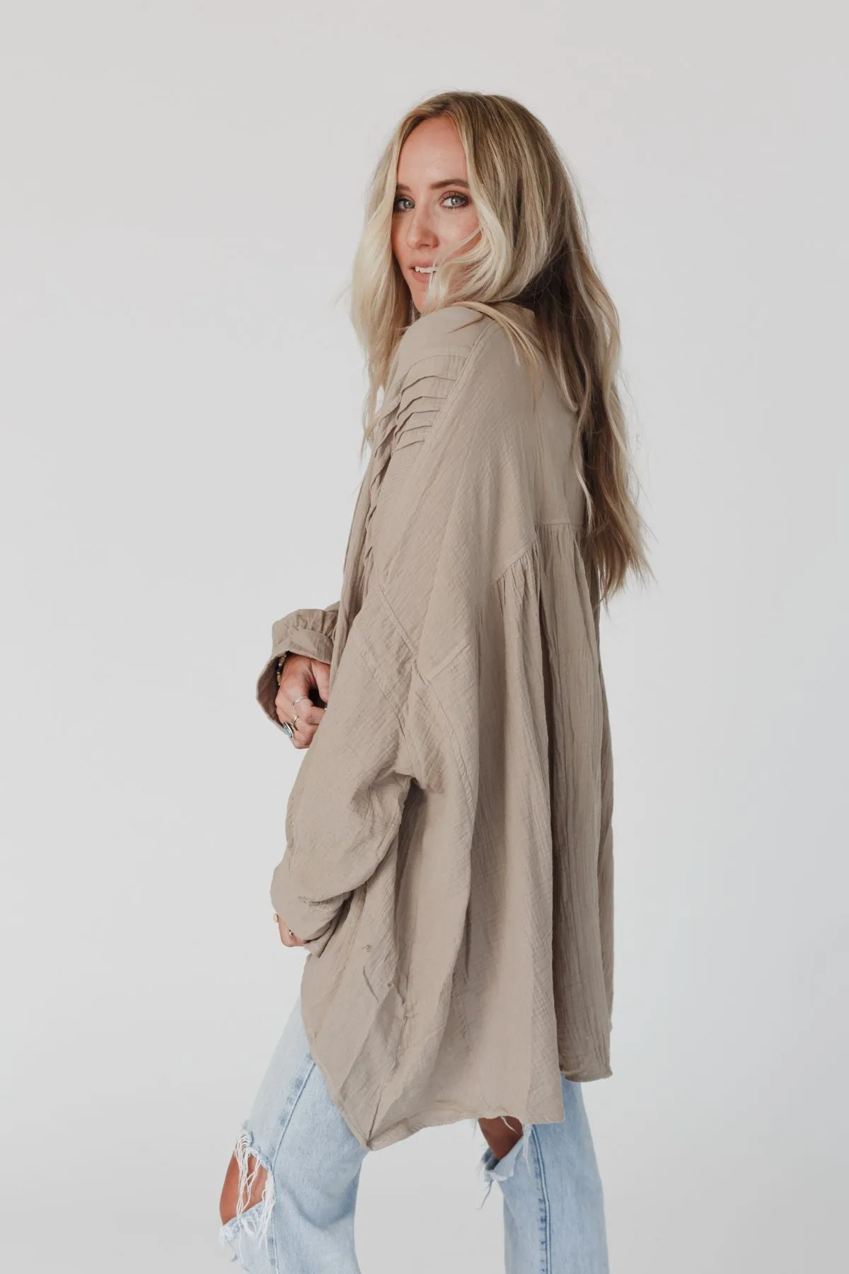 Top Notch Oversized Top - Taupe