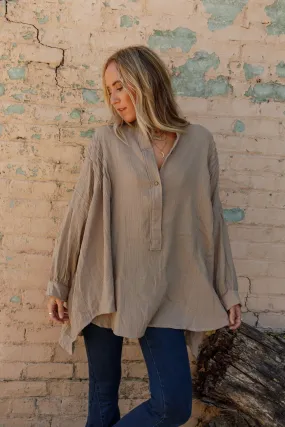 Top Notch Oversized Top - Taupe