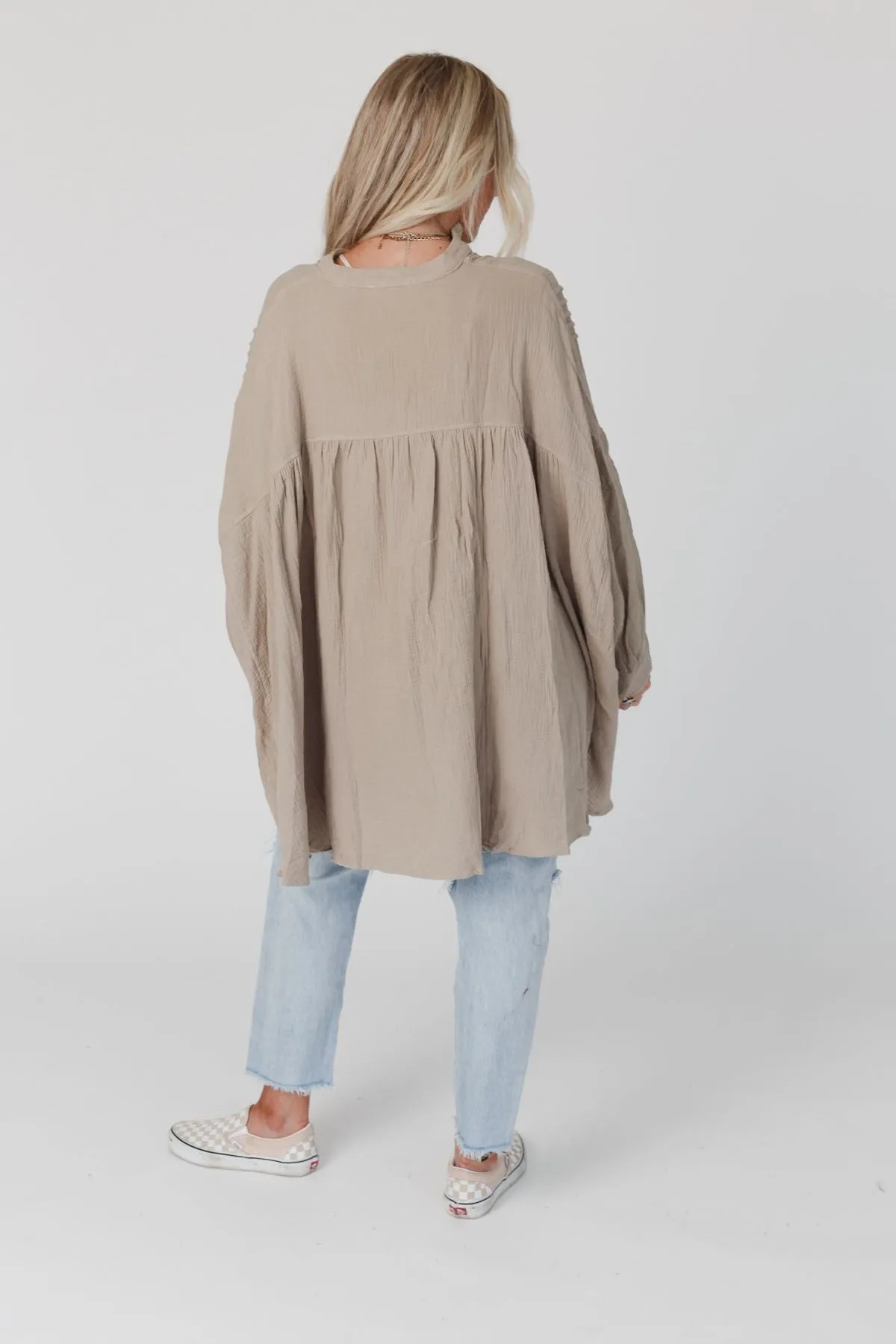 Top Notch Oversized Top - Taupe