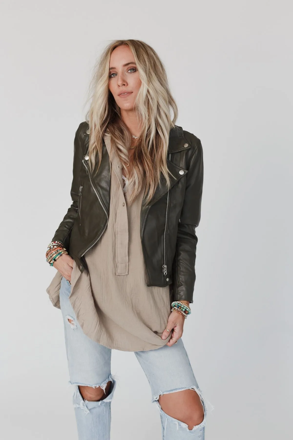 Top Notch Oversized Top - Taupe