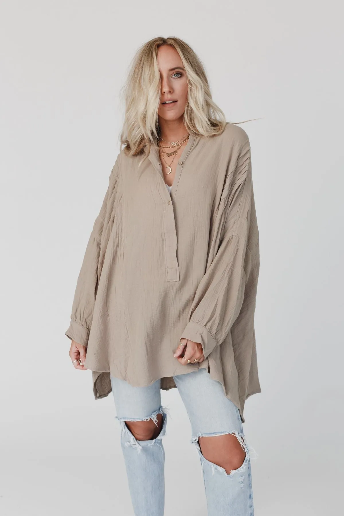 Top Notch Oversized Top - Taupe